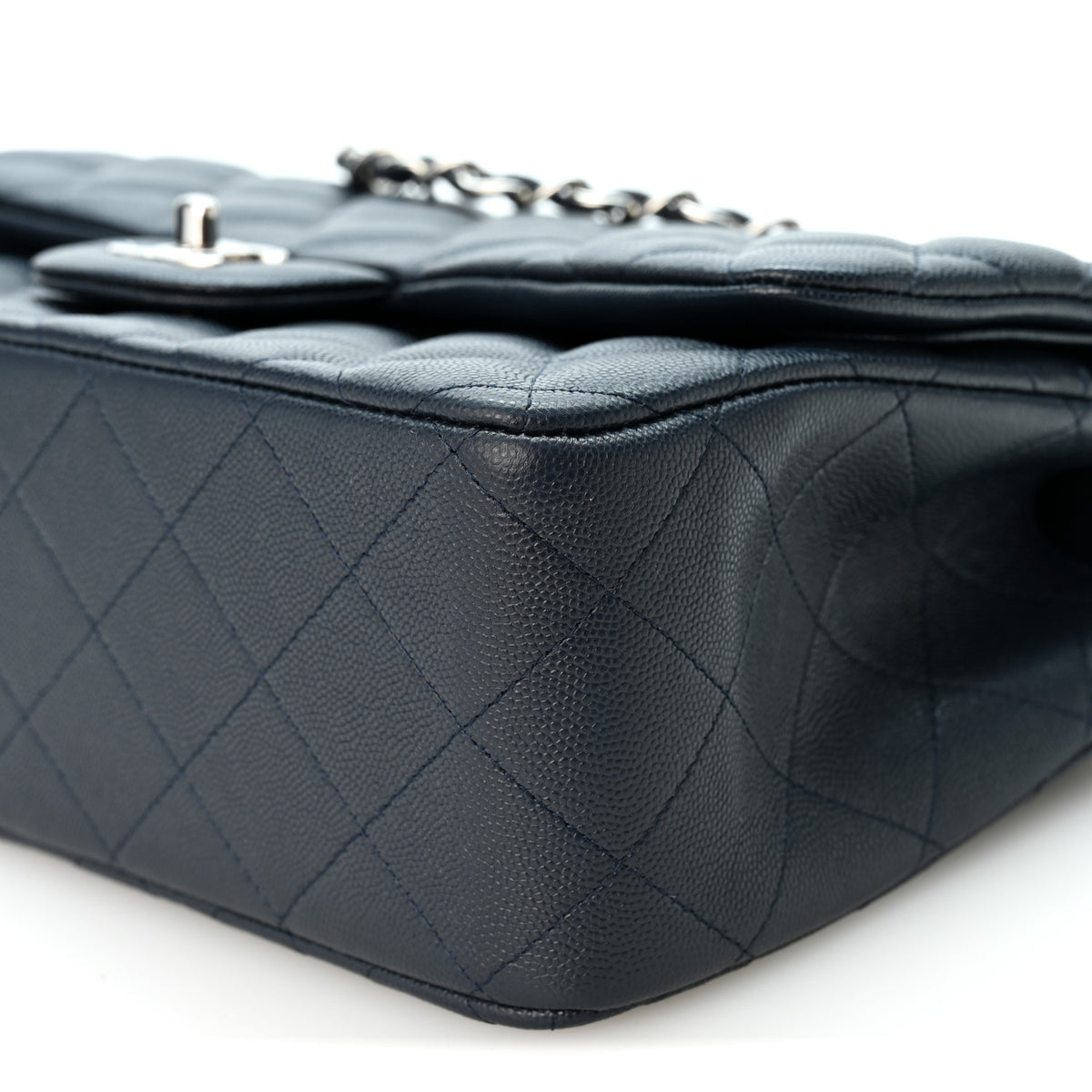 Caviar Quilted Jumbo Double Flap Navy Blue