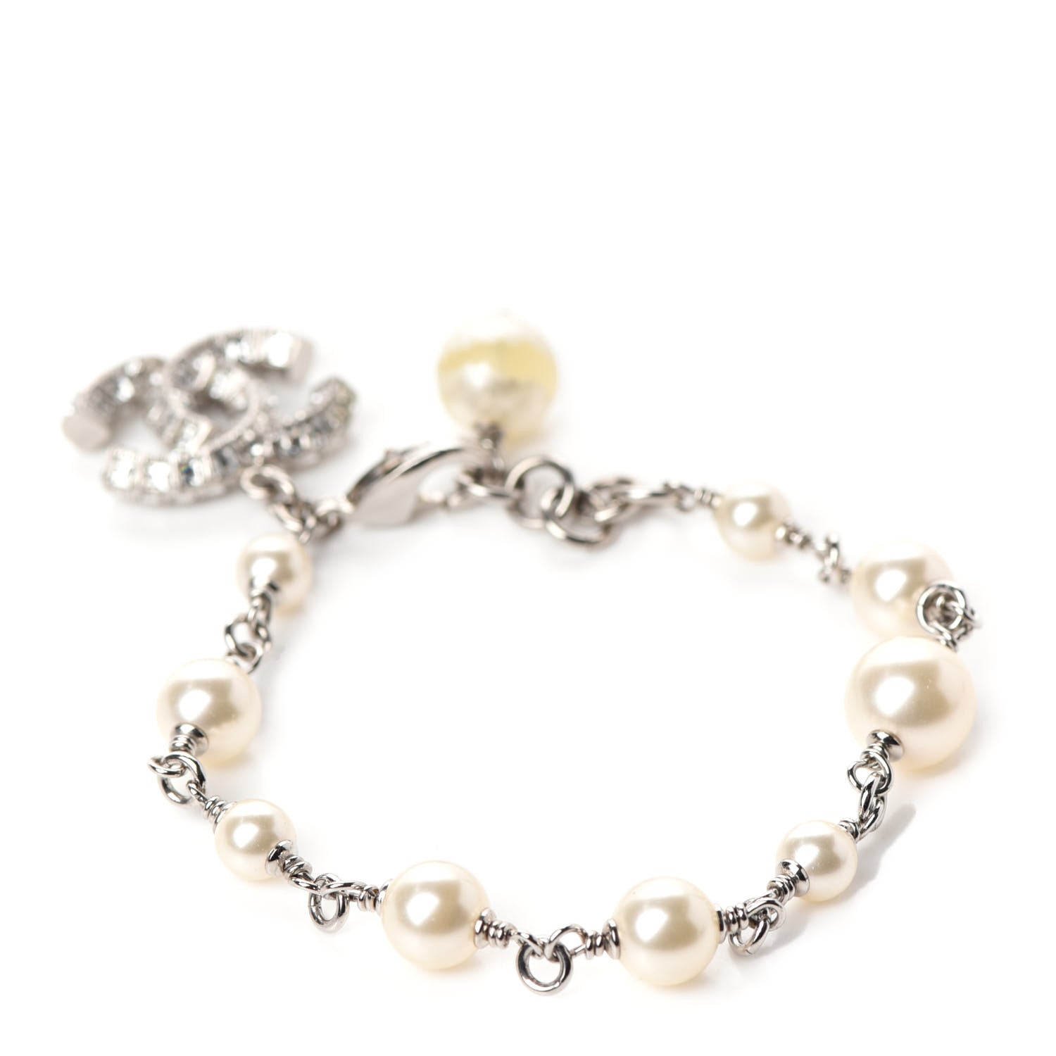 Chanel Baguette Crystal Pearl CC Bracelet Silver 3 of 4