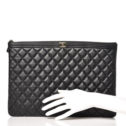 Chanel Lambskin Quilted Large Boy Cosmetic Case Black 2 of 8