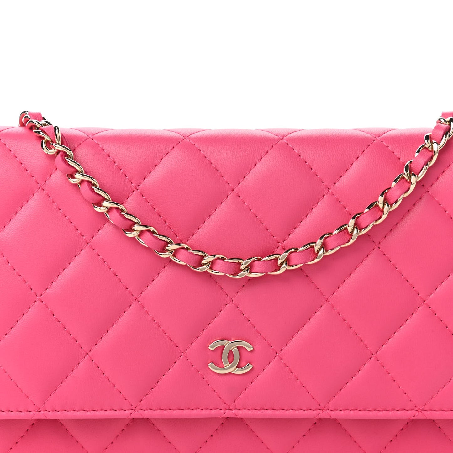 Lambskin Quilted Wallet On Chain WOC Pink