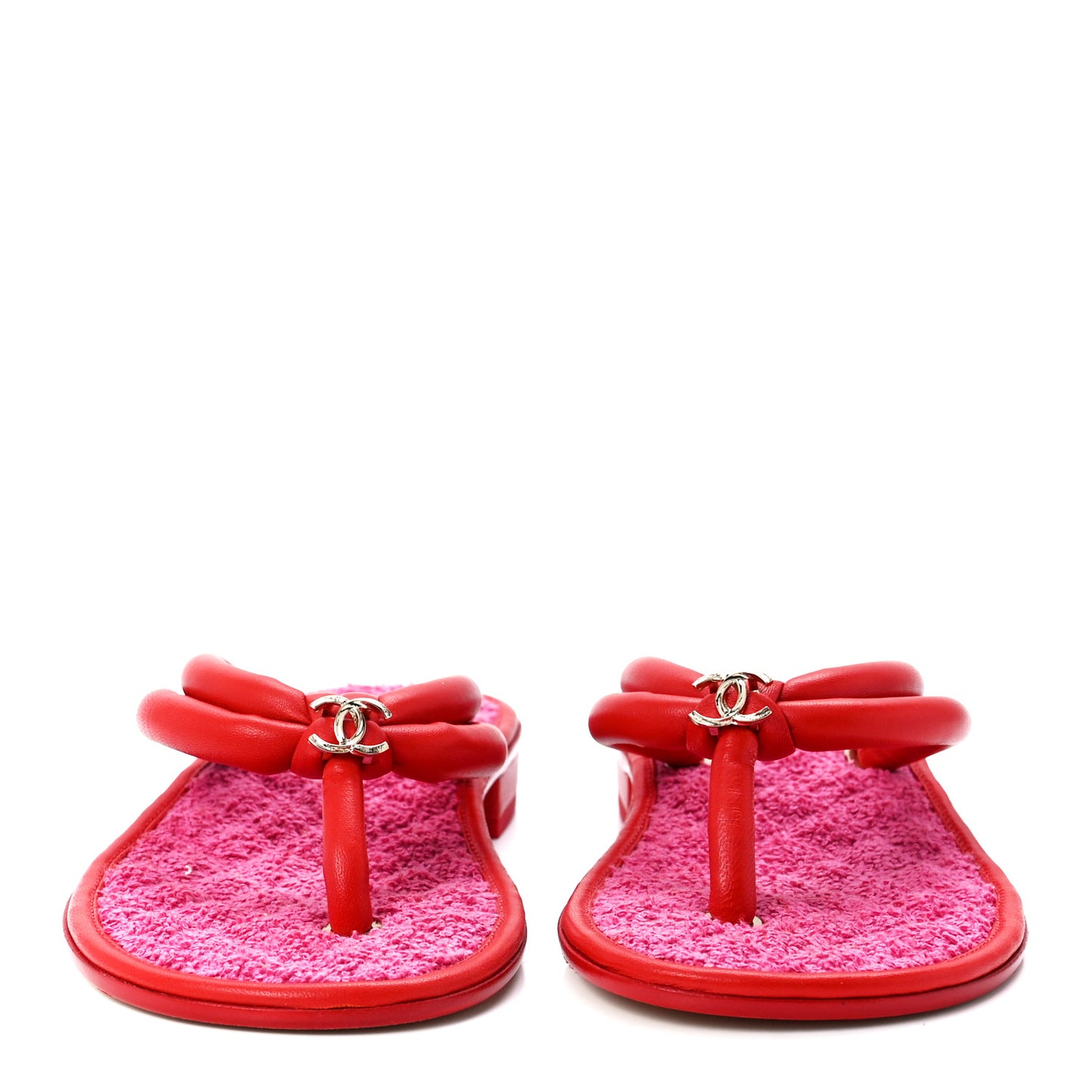 Lambskin Terry Cloth CC Thong Sandals 37.5 Pink