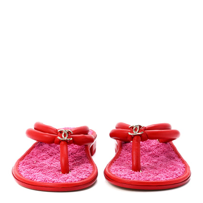 Chanel Lambskin Terry Cloth CC Thong Sandals 37.5 Pink 2 of 7