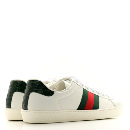 Gucci Calfskin Crocodile Web Mens Ace Sneakers 9 White Green 4 of 10