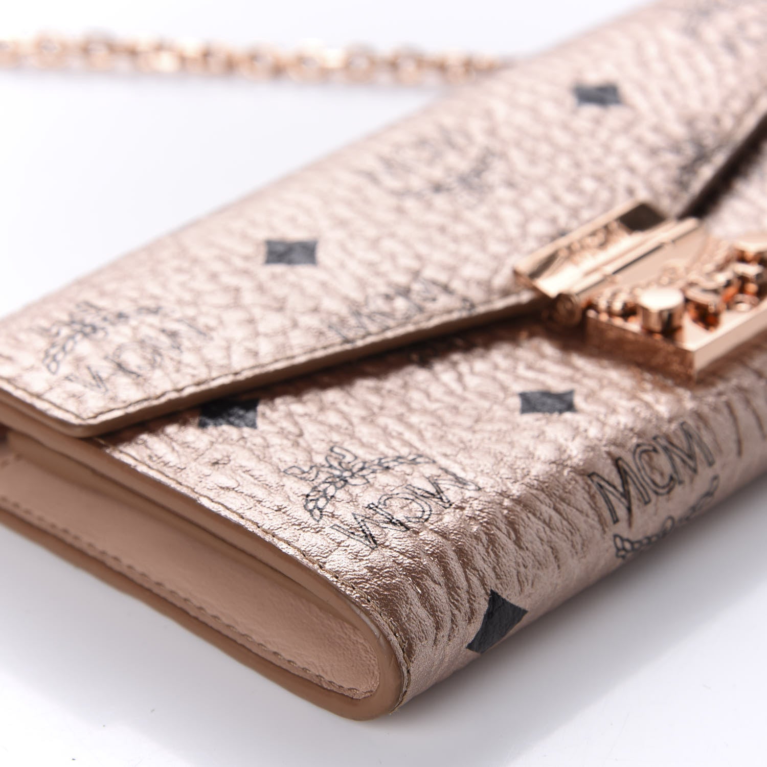 MCM Metallic Visetos Patricia Wallet On Chain Champagne Gold 6 of 11