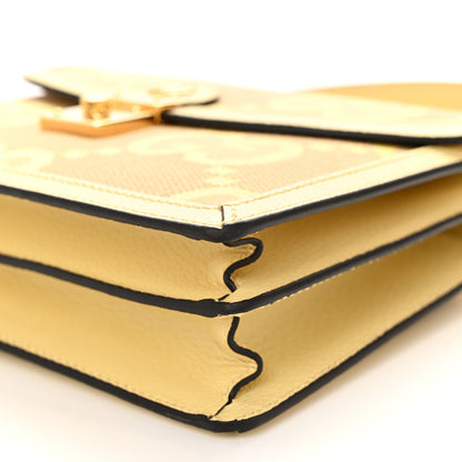 Gucci Monogram Jumbo GG Textured Dollar Calfskin Mini Ophidia Padlock Top Handle Shoulder Bag Camel Banana 10 of 11