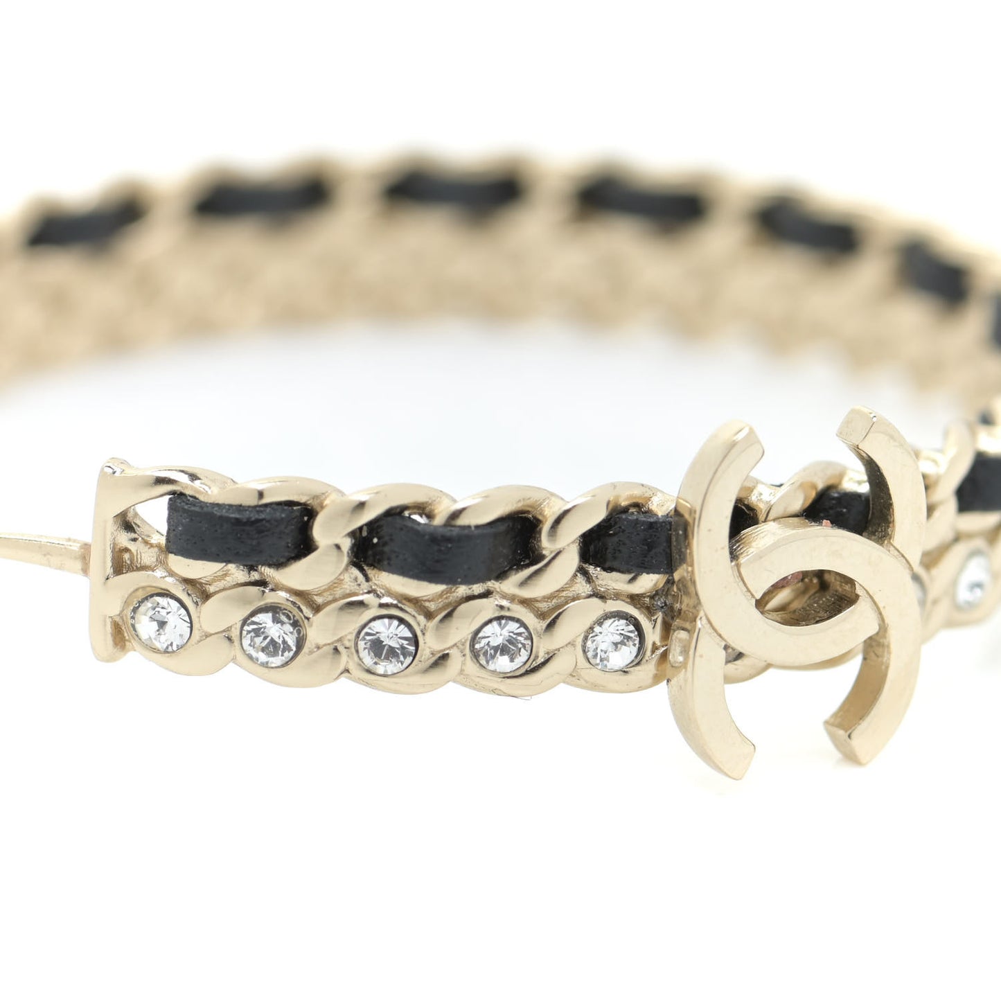 Crystal Lambskin CC Chain Hoop Earrings Gold Black