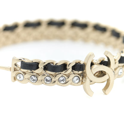 Chanel Crystal Lambskin CC Chain Hoop Earrings Gold Black 7 of 7