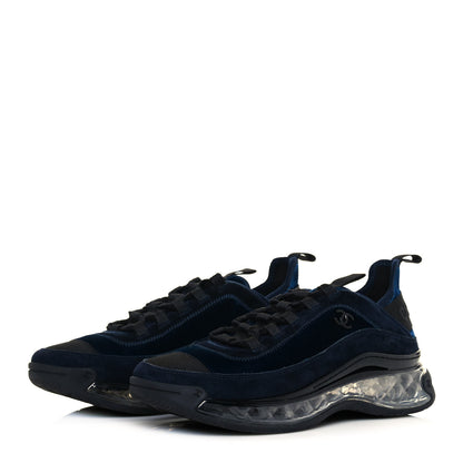 Chanel Suede Calfskin Velvet Grosgrain CC Sneakers 39.5 Navy Blue Black 3 of 9