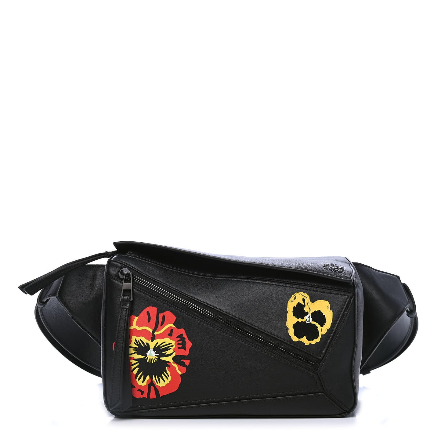 Calfskin Pansies Small Puzzle Bumbag Black