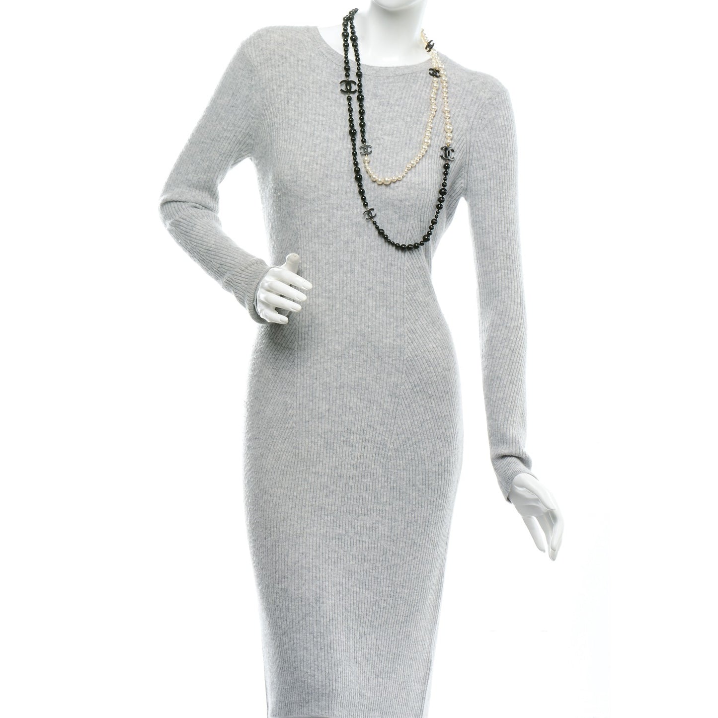 Pearl Beaded CC Long Necklace Black White