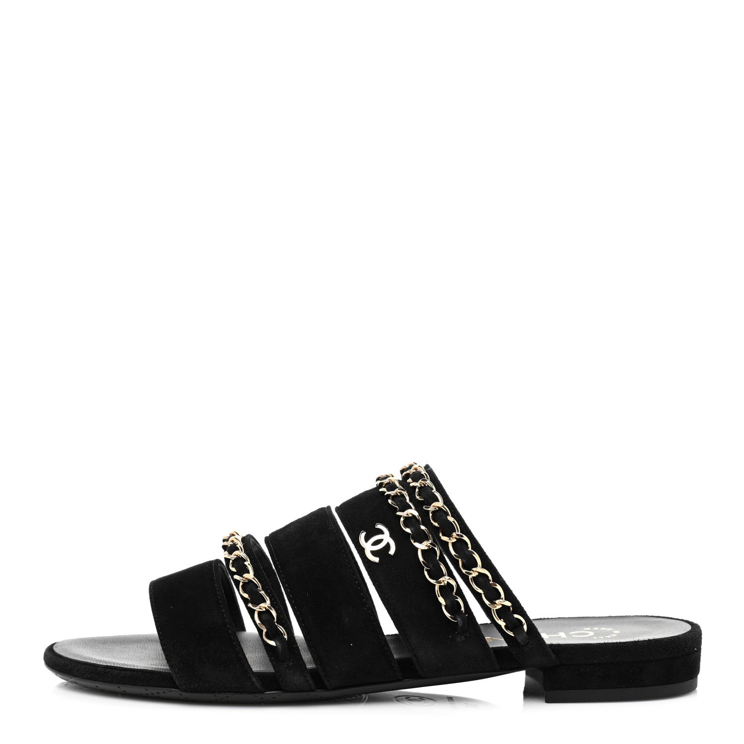 Chanel Suede Chain Mule Sandals 36 Black 1 of 7