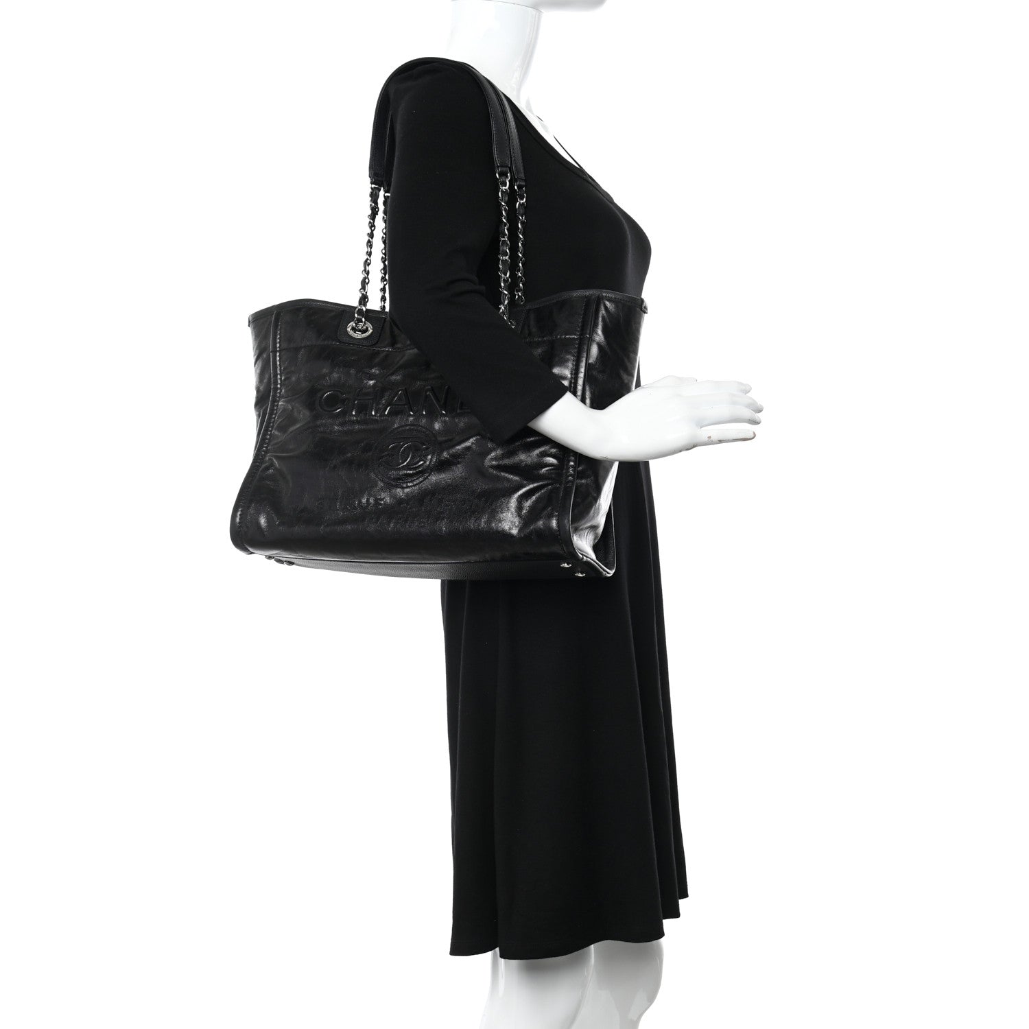 Chanel Glazed Calfskin Small Deauville Tote Black 2 of 11