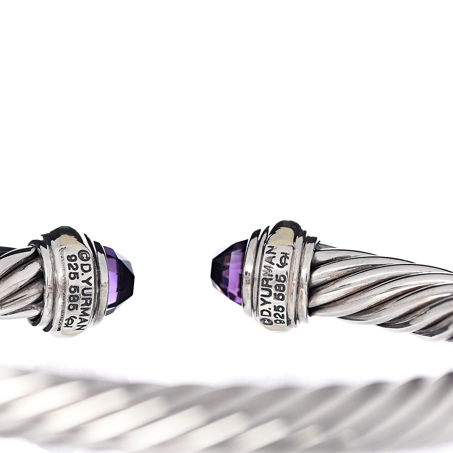 Sterling Silver 14K Yellow Gold Amethyst 7mm Cable Classics Bracelet