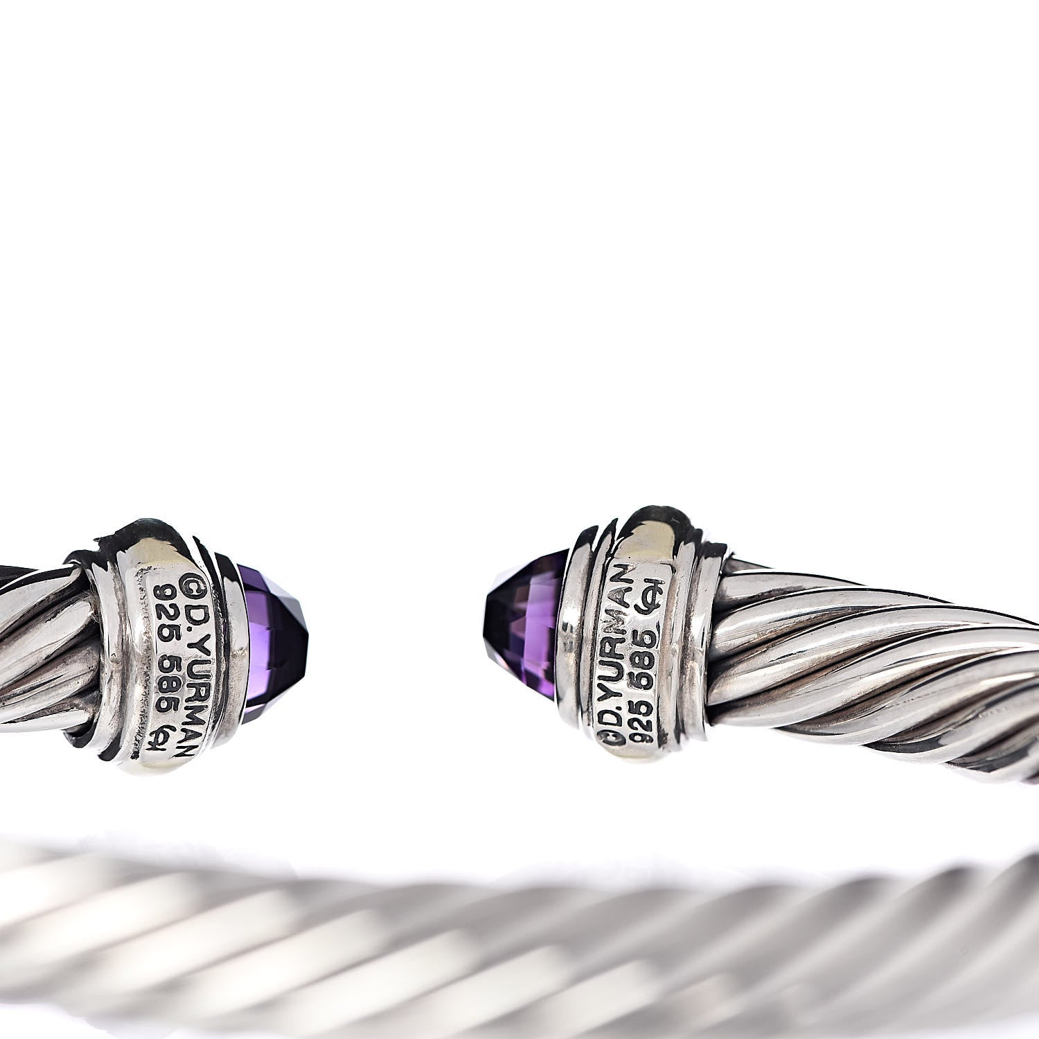 David Yurman Sterling Silver 14K Yellow Gold Amethyst 7mm Cable Classics Bracelet 4 of 4