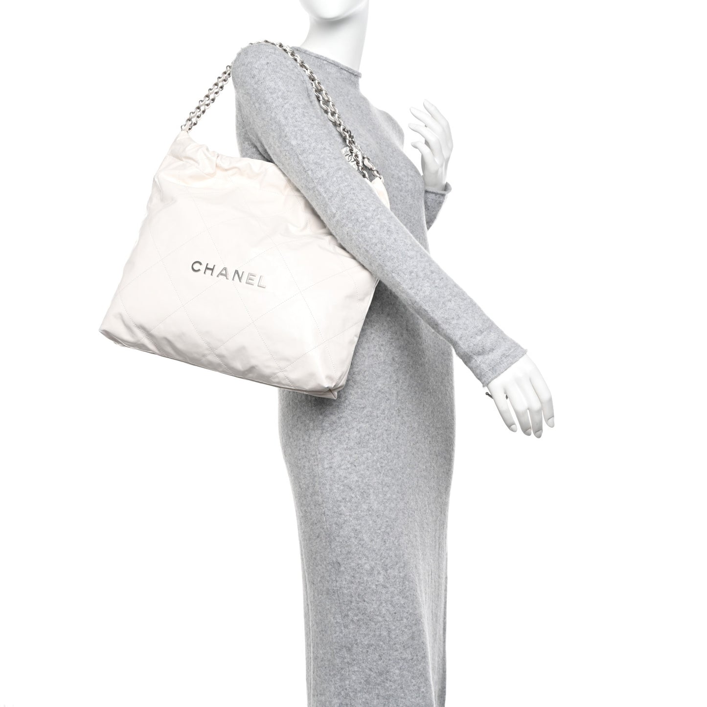 Shiny Calfskin Quilted Small Chanel 22 White