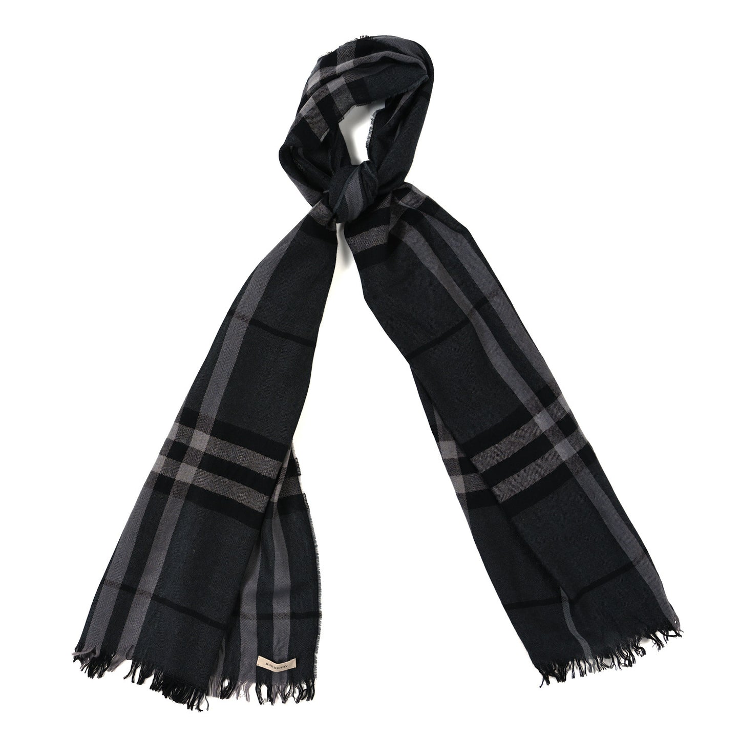 Wool Silk Gauze Giant Check Scarf Black
