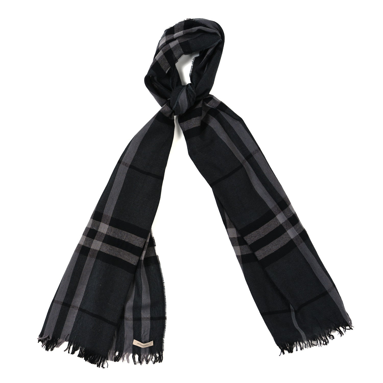 Burberry Wool Silk Gauze Giant Check Scarf Black 1 of 5