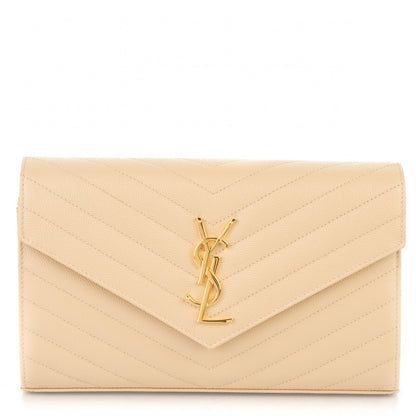 Saint Laurent Grain De Poudre Matelasse Chevron Monogram Chain Wallet Deep Beige 1 of 11