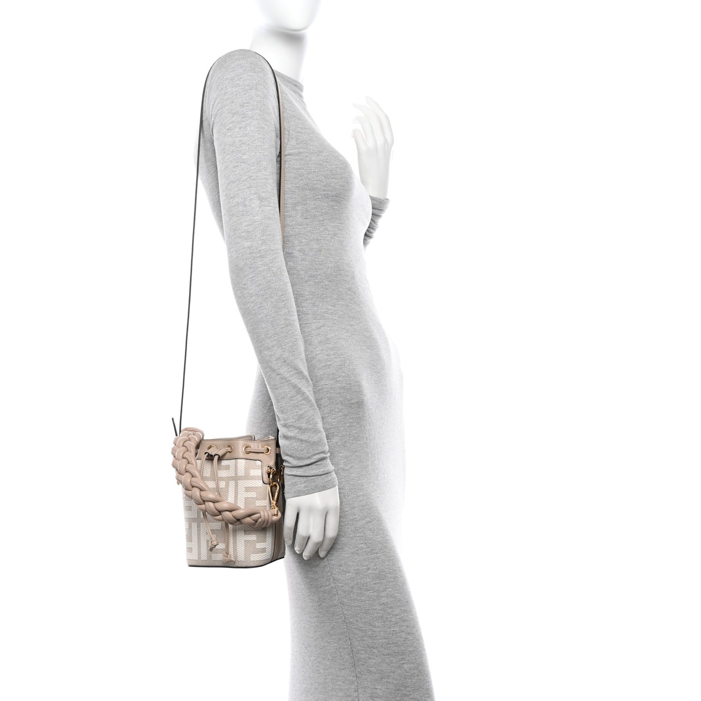Canvas Nappa F is Fendi FF Embroidered Mini Mon Tresor Bucket Bag Grezzo White Nuvola