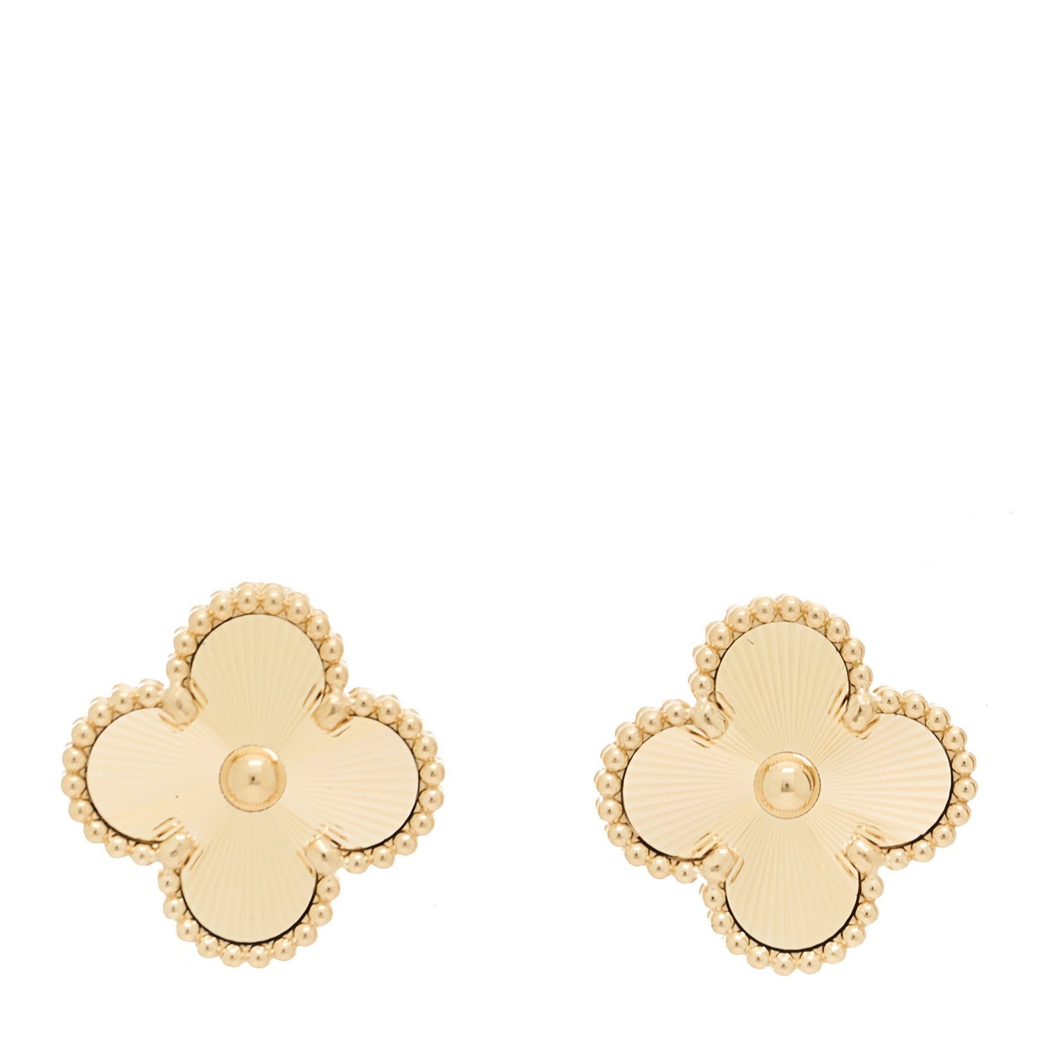 Van Cleef & Arpels 18K Yellow Gold Guilloche Vintage Alhambra Earrings 1 of 4
