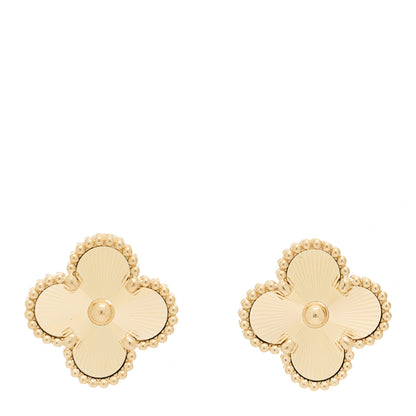 Van Cleef & Arpels 18K Yellow Gold Guilloche Vintage Alhambra Earrings 1 of 4