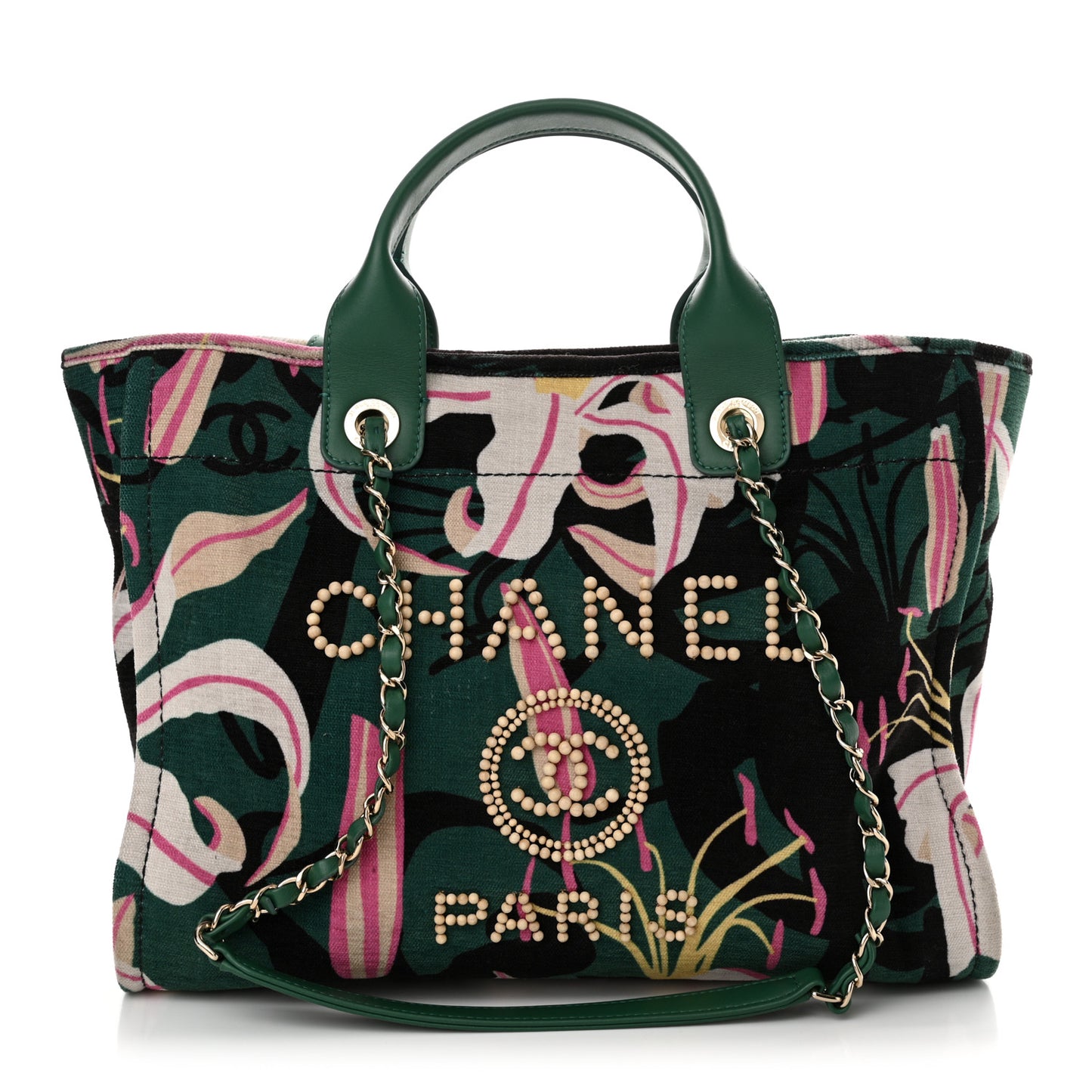 Velvet Calfskin Beaded Small Deauville Tote Pink Green Black
