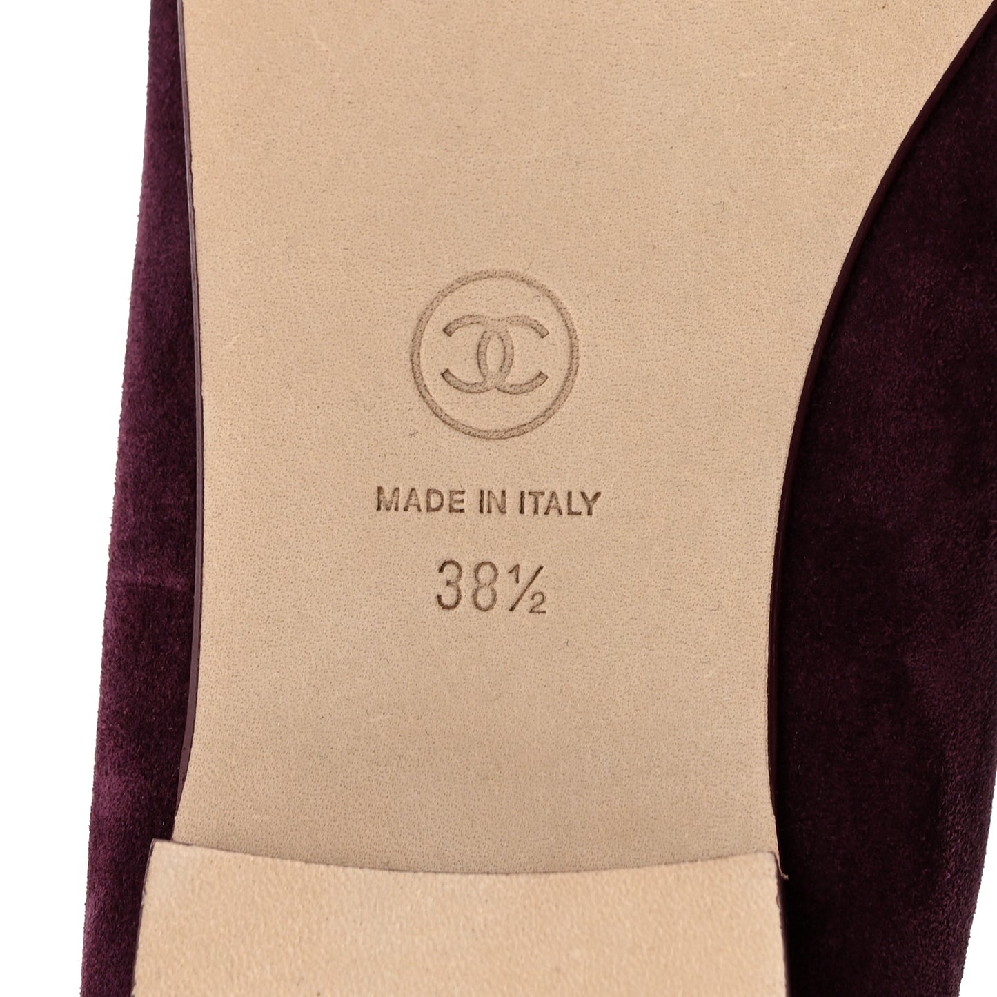 Suede Calfskin Patent Cap Toe CC Ballerina Flats 38.5 Burgundy