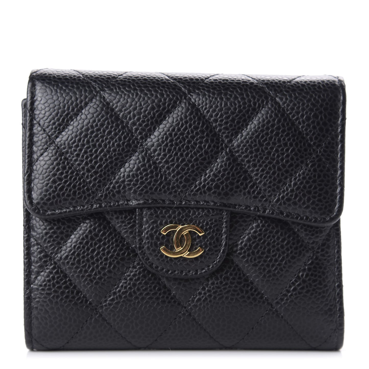 Caviar Quilted Compact Flap Wallet Black