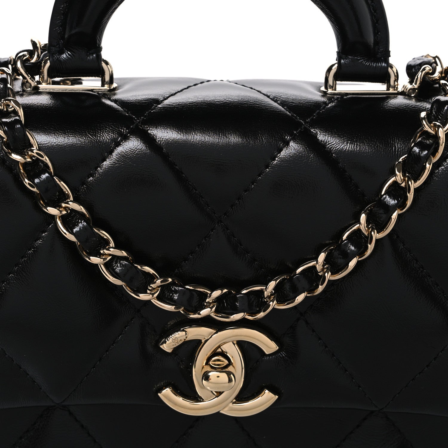 Chanel Shiny Lambskin Quilted Mini Coco Trip Flap Bag Black 7 of 10
