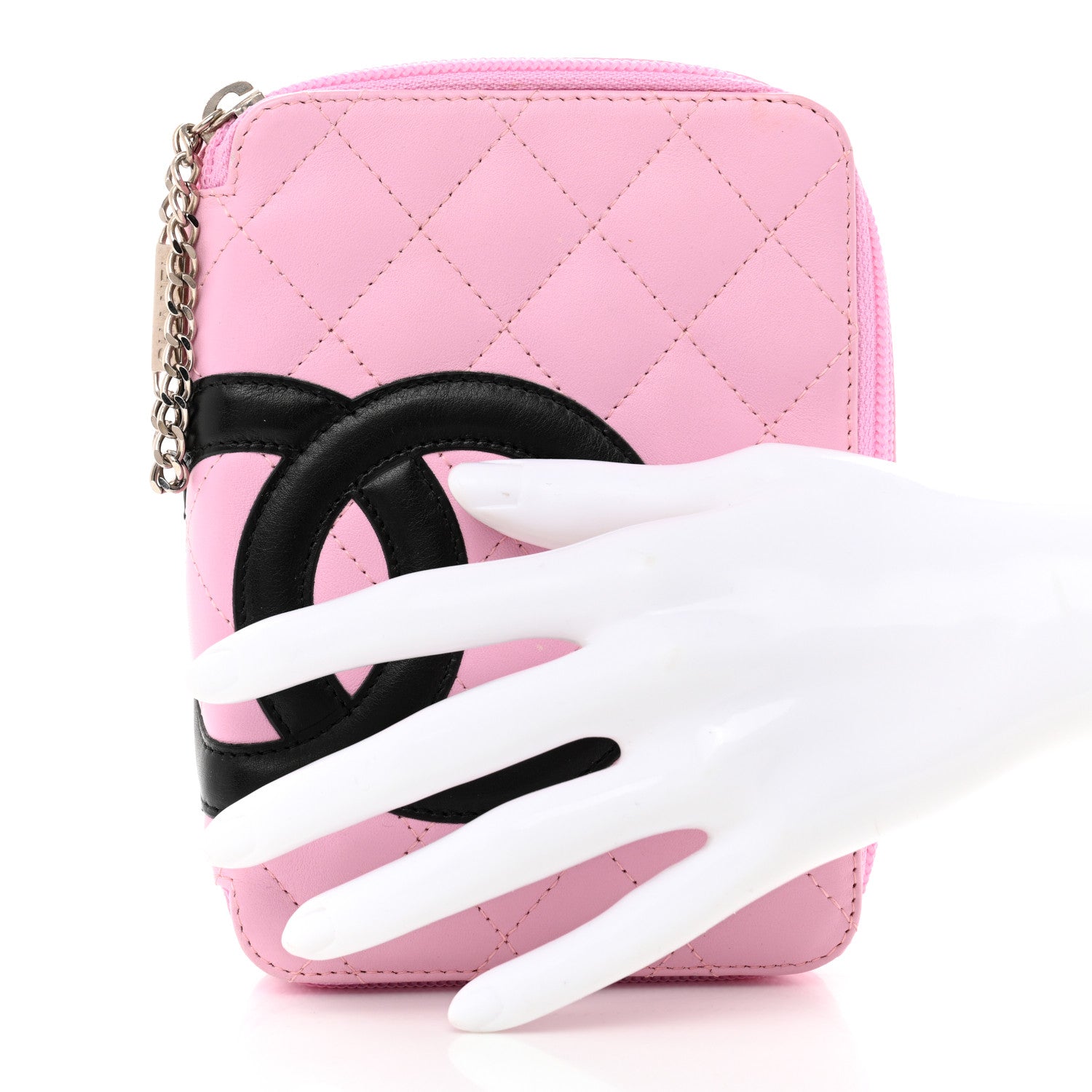Chanel Calfskin Quilted Cambon Zip Around Makeup Pouch Pink Black 2 of 15