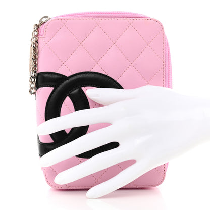 Chanel Calfskin Quilted Cambon Zip Around Makeup Pouch Pink Black 2 of 15