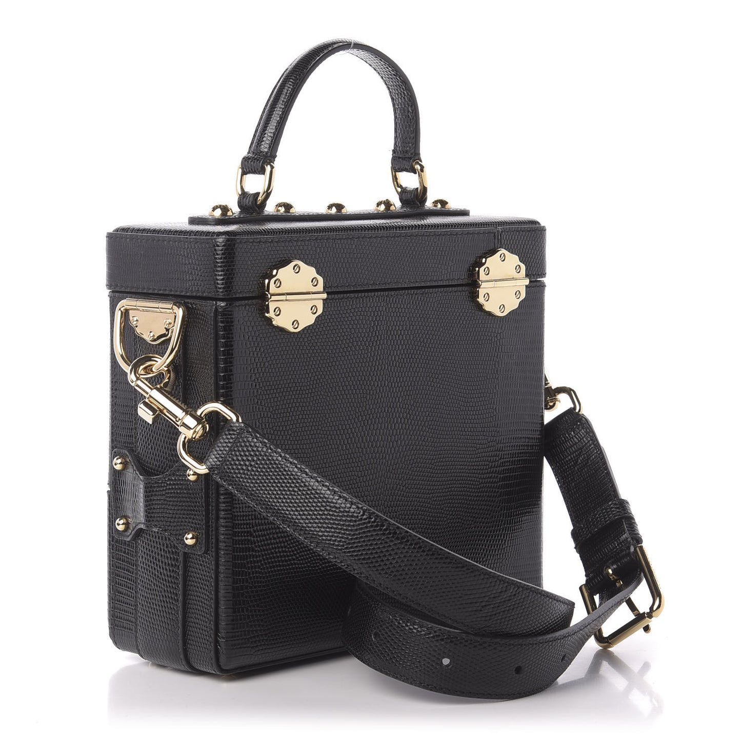 Lizard Embossed Calfskin Box Bag Black