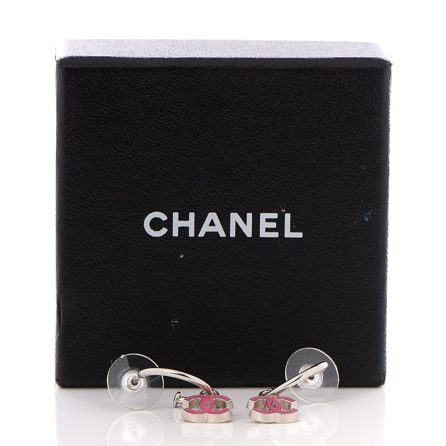 Enamel CC Dangle Earrings Pink Silver