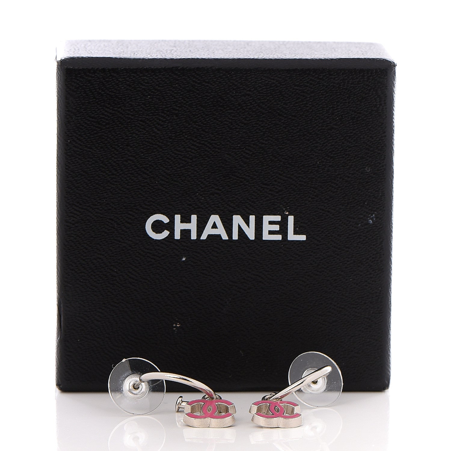 Chanel Enamel CC Dangle Earrings Pink Silver 3 of 3