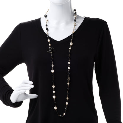 Chanel Pearl Bead Enamel CC Long Necklace Black Light Gold 2 of 6