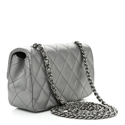 Chanel Metallic Lambskin Quilted Extra Mini Rectangular Flap Dark Silver 3 of 10