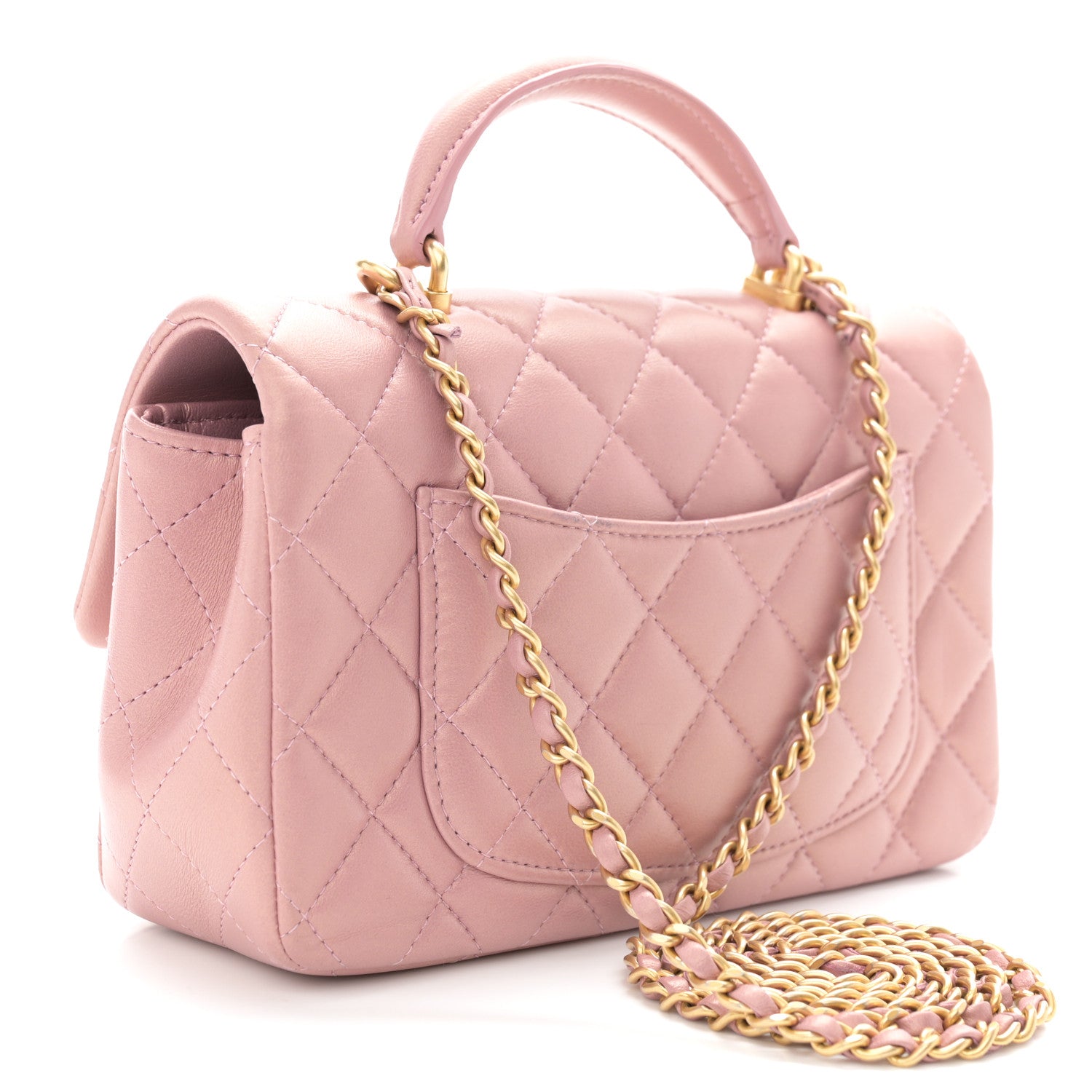 Chanel Iridescent Lambskin Quilted Mini Top Handle Rectangular Flap Pink 3 of 11