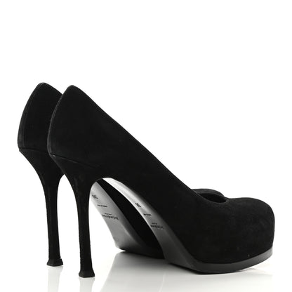 Saint Laurent Suede Calfskin Tribtoo 80 Pumps 38 Black 3 of 8