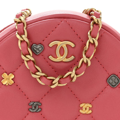 Chanel Lambskin Quilted Studded Round Clutch With Chain Dark Pink 8 of 11