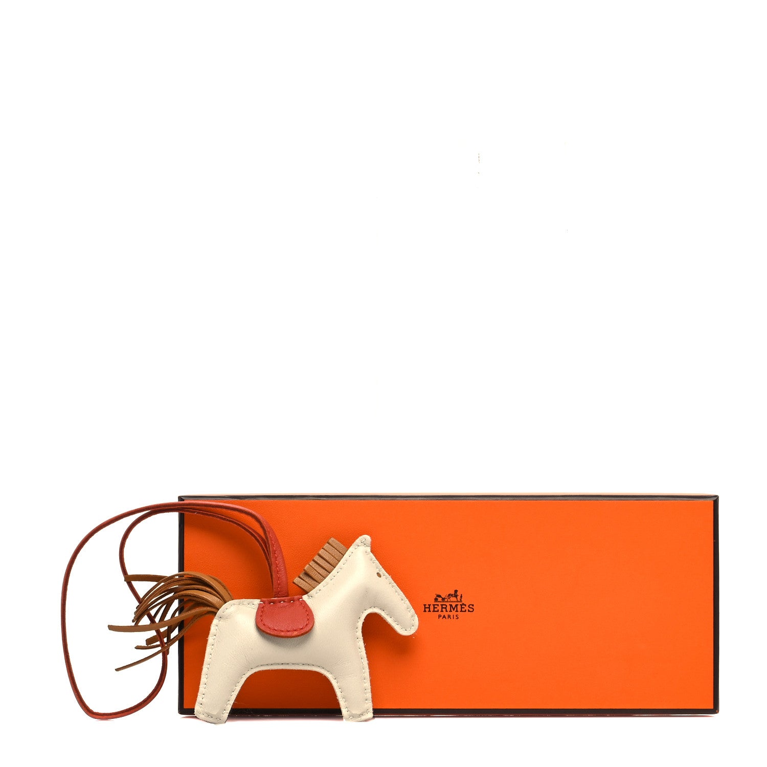 Hermes Milo Lambskin Grigri Rodeo Horse Bag Charm PM Craie Sesame Cornaline 4 of 4