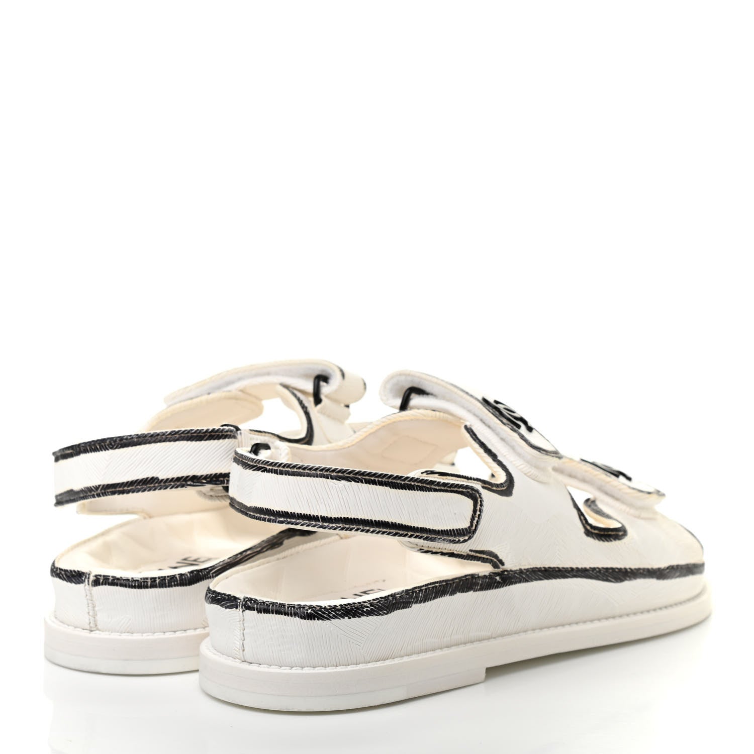 Chanel Printed Calfskin Velcro Dad Sandals 38.5 White Black 4 of 8