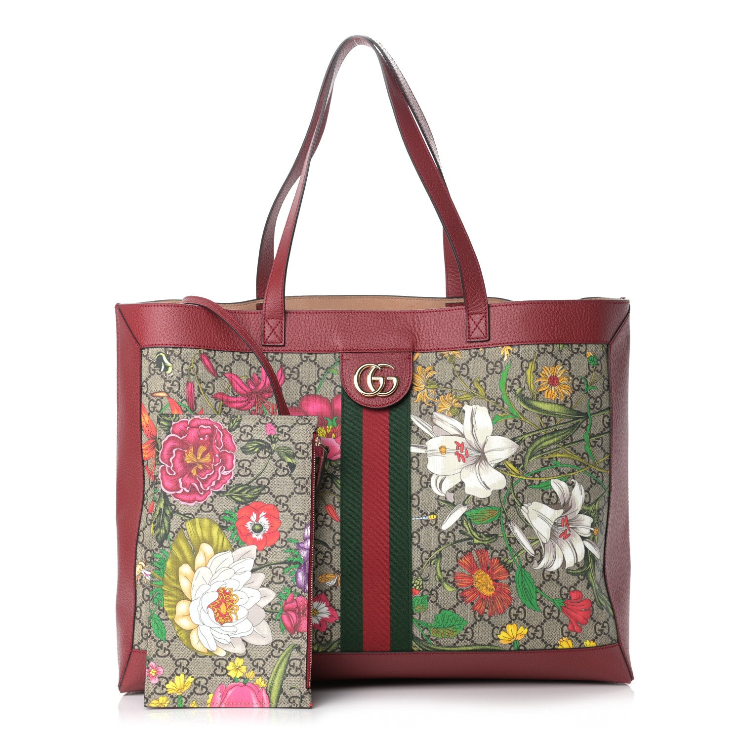 Gucci GG Supreme Monogram Flora Web Large Ophidia Tote Red 3 of 13