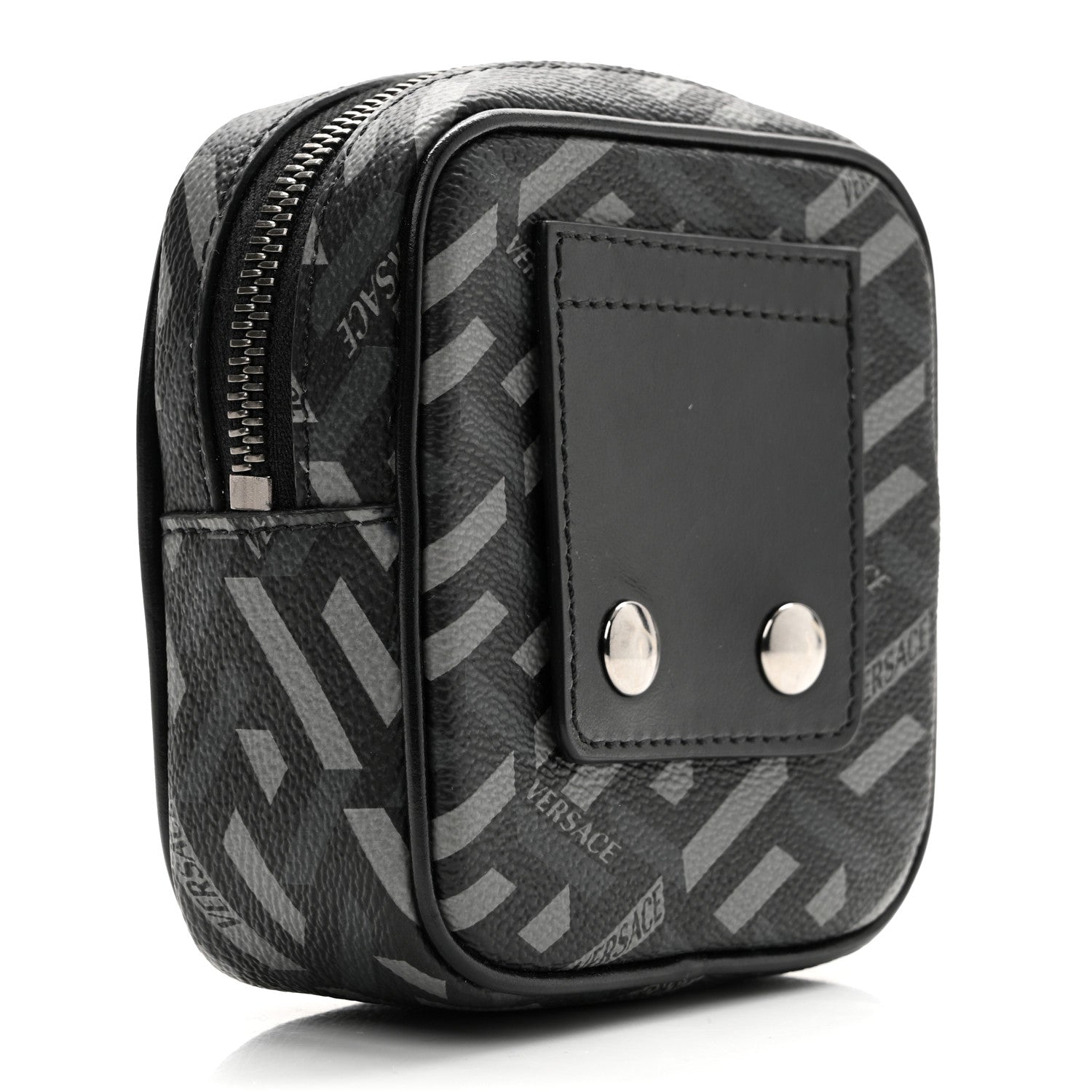 Versace Coated Canvas Calfskin La Greca Square Zip Pouch Black Gray 3 of 6