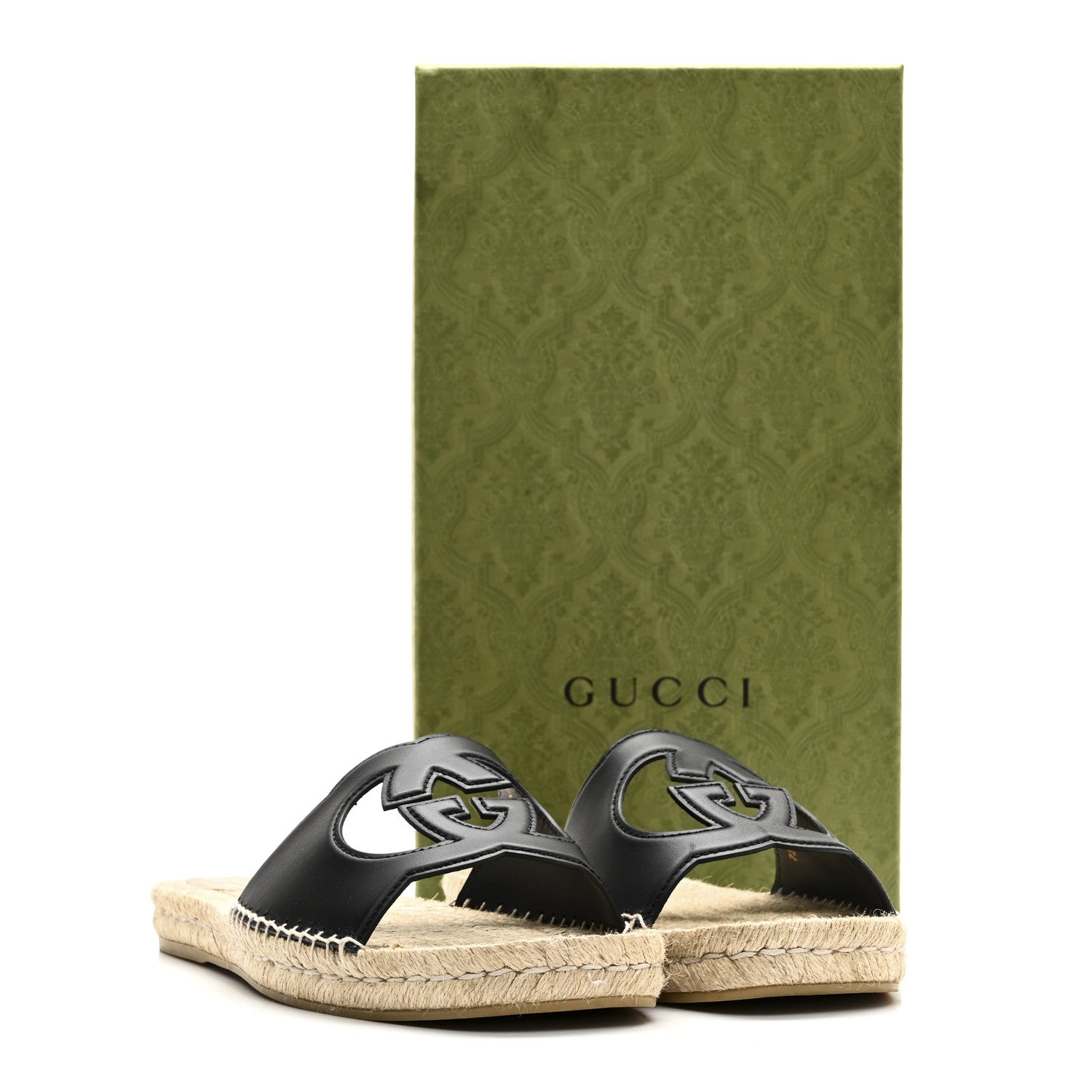 Gucci Cosmos Softy Calfskin Espadrille Mens Interlocking G Cut Out Slide Sandals 10 Black 10 of 10