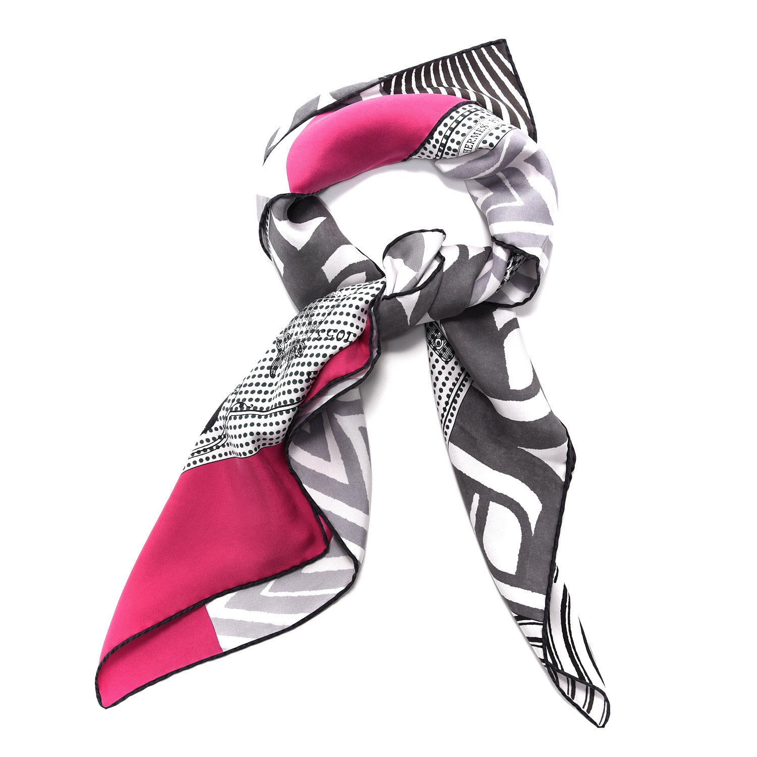 Hermes Silk Manufacture de Boucleries Scarf 90 Blanc Rose Indien Gris 2 of 5