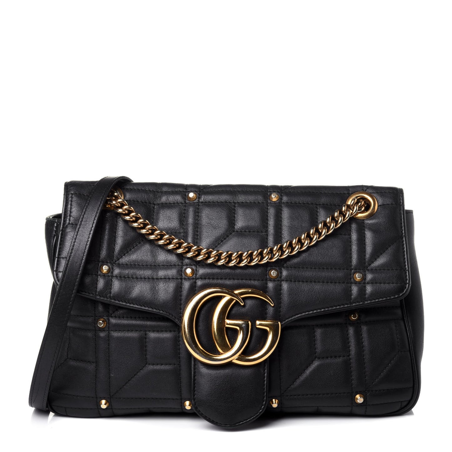 Calfskin Matelasse Studded Medium GG Marmont Shoulder Bag Black