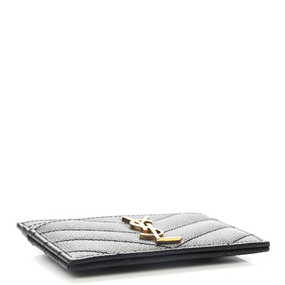 Saint Laurent Grain De Poudre Matelasse Chevron Monogram Credit Card Case Black 4 of 8