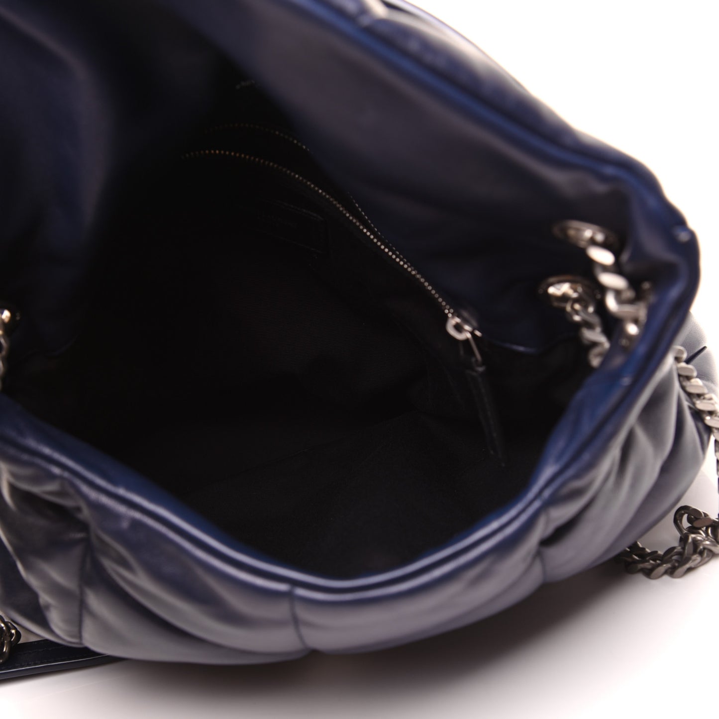 Lambskin Quilted Small Loulou Puffer Monogram Chain Satchel Navy