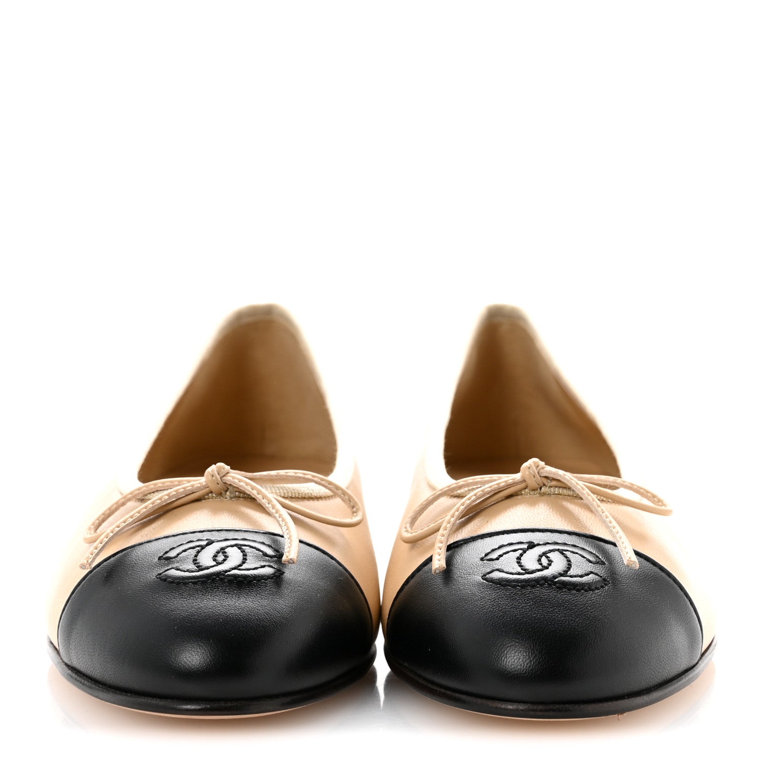 Chanel Lambskin Cap Toe CC Ballerina Flats 37 Beige Black 3 of 10