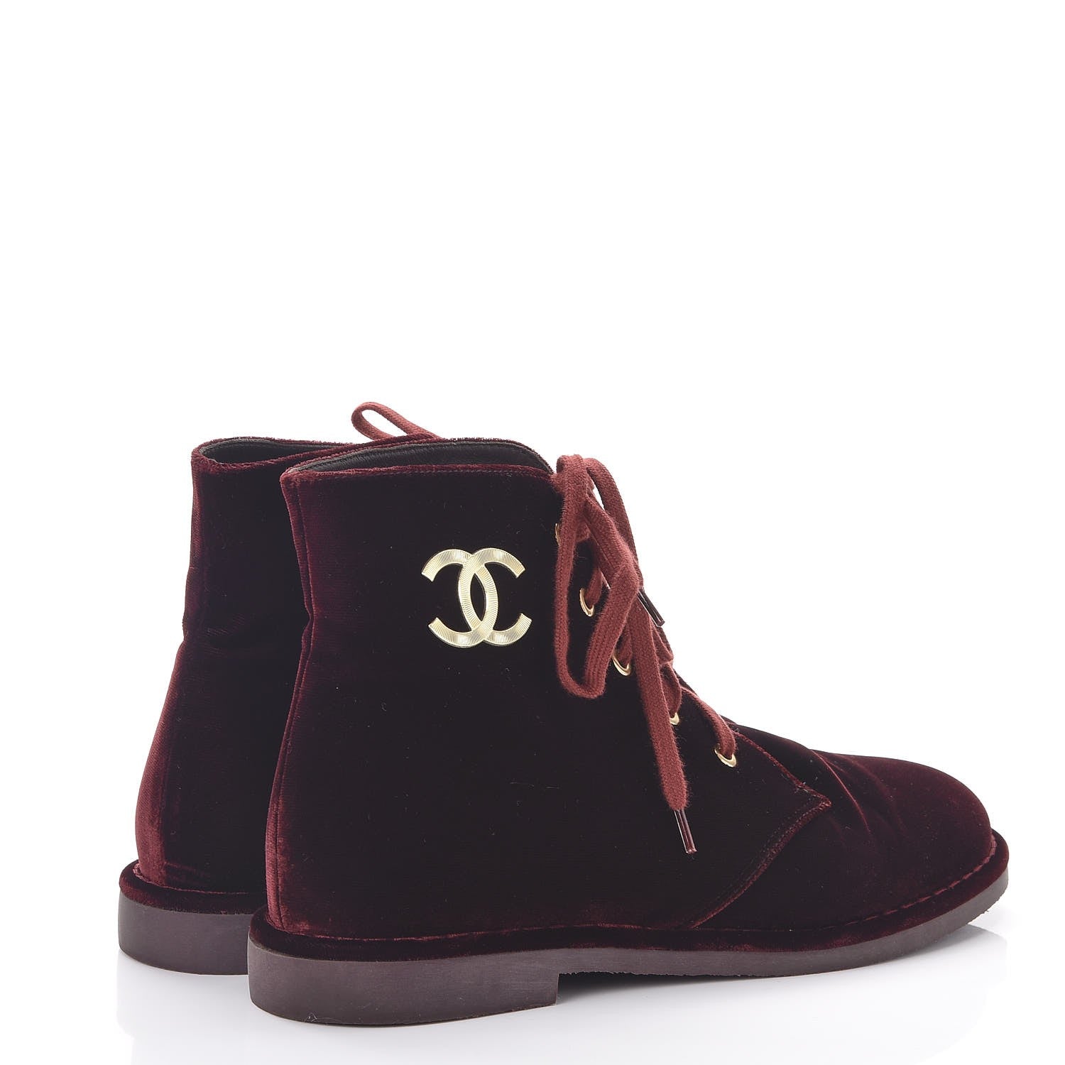 Chanel Velvet CC Lace Up Boots 39.5 Burgundy 4 of 9